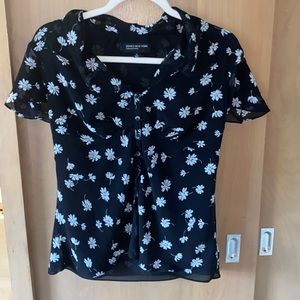 Daisy Print Silk Button-Up Blouse